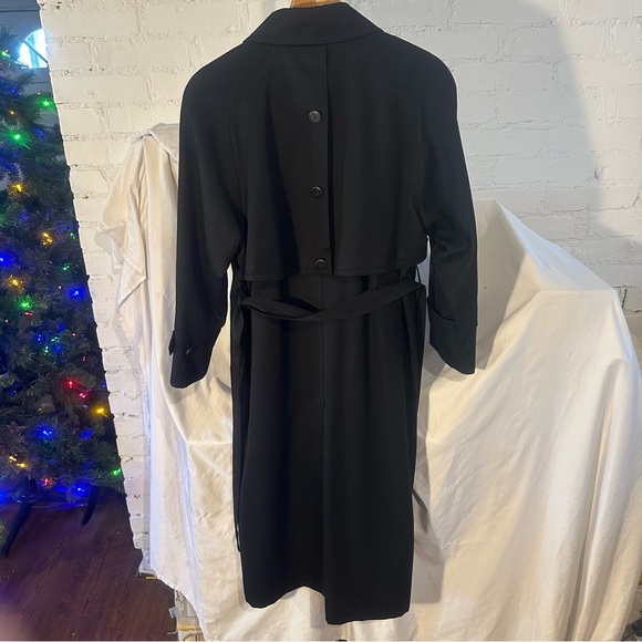 Vintage Gallery Petite Womens Belted Trench Coat Lined Black Size 4 Button Up - Picture 2 of 9